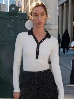 Contrast Interlock Polo Top - White with Black Trim